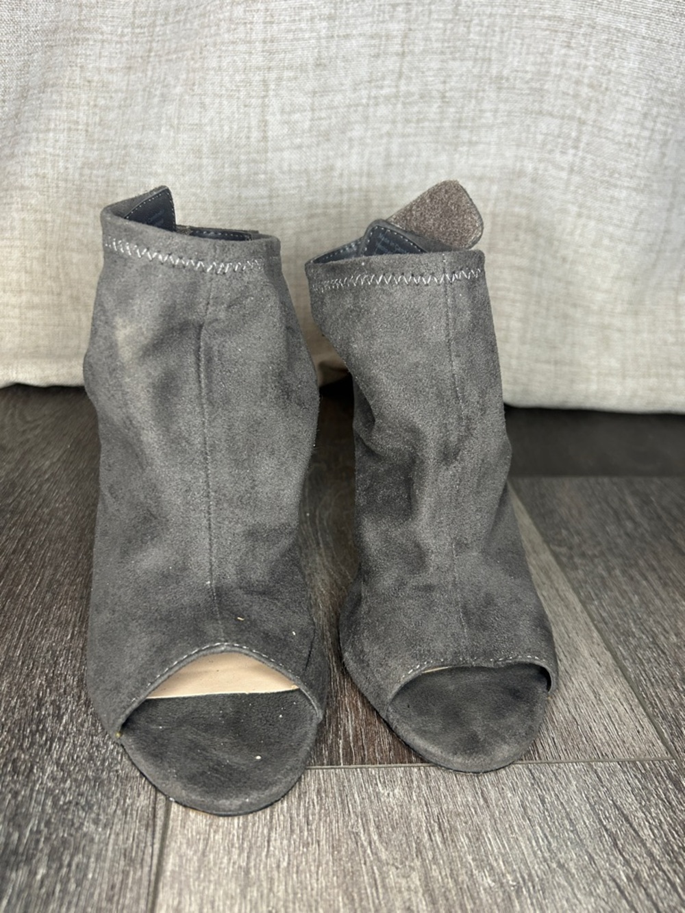 Aldo Gray Suede Open-Toe Ankle Booties